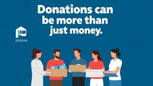 illustration of people holding boxes for donation