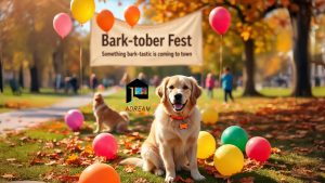 bark-tober fest with dog and ballons